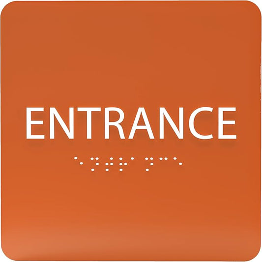 ADA CENTRAL SIGNS - 6" X6" Entrance Sign - ADA Compliant Tactile Graphics Grade 2 Braille Text Acrylic Wall Sign - Entry, Way in, Access Signs for Office, Hotel, Schools, Apartment, and Restaurants