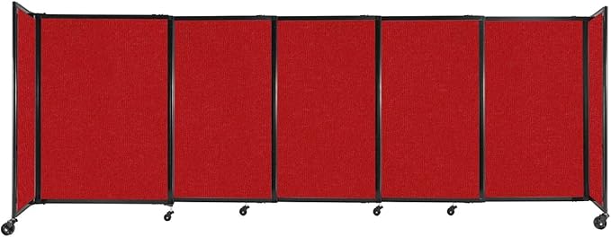 Versare Straightwall Sliding Portable Wall Partition | Freestanding Office Dividers | Locking Wheels | Temporary Room Separator | 11'3'' Wide x 4' Tall Red Fabric Panels