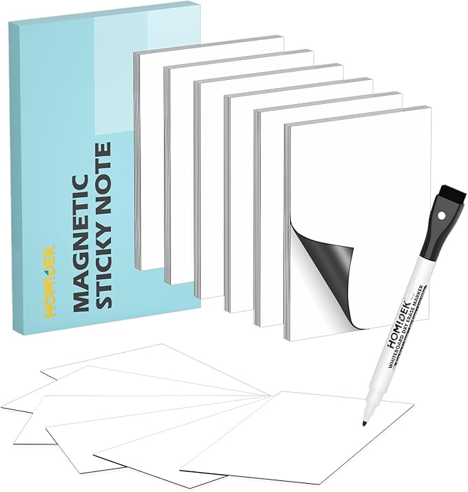 HOMiDEK Reusable Magnetic Sticky Notes, (30 Pack, 5x3 in) Dry Erase Magnets Magnetic Labels with Marker, Easy to Post Notes for Whiteboard, Fridge, Locker, Cabinet, Door - Office & Classroom