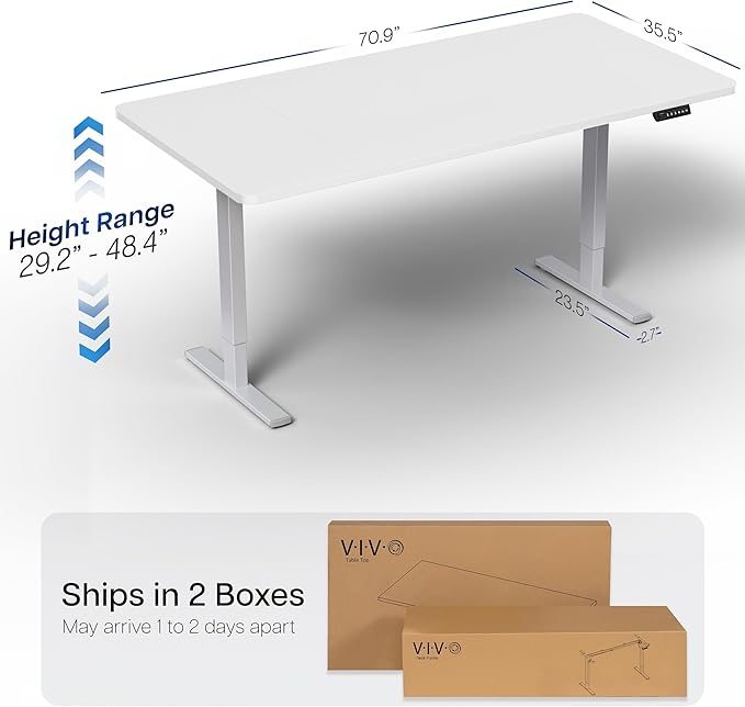 VIVO Electric 71 x 36 in Standing Desk, Memory Height Adjustment, 1B Series, Holds 220 lbs, White Top Gray Frame, DESK-KIT-1G7W-36