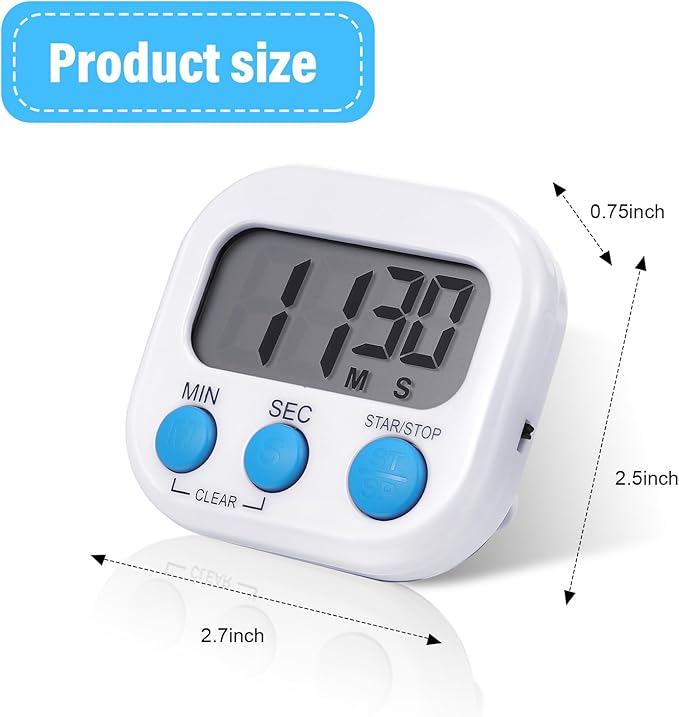 Weewooday 12 Pcs Digital Kitchen Magnetic Timer Bulk Classroom Count up Countdown Timer Large Digits Egg Loud Alarm Cute Desk Stopwatch for Teacher Kids Cooking Office(White,Stylish Style)