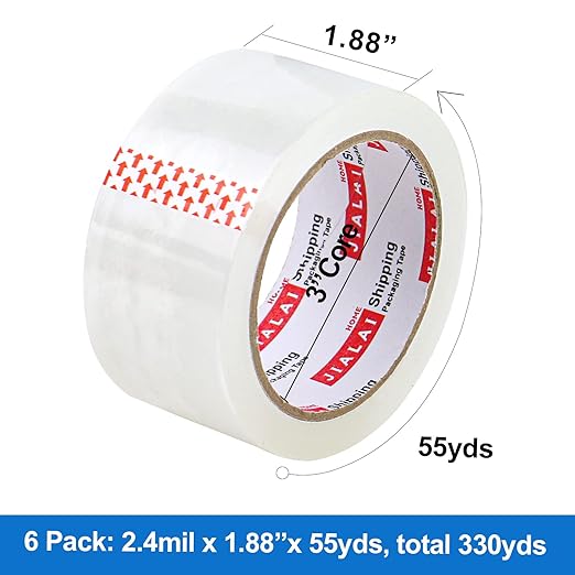 JIALAI HOME Heavy Duty Transparent Packing Tape,6 Rolls with Refillable Dispenser,Industrial Grade Packaging Tape for Shipping Moving Sealing,1.88 inches x 55 Yards Per Roll