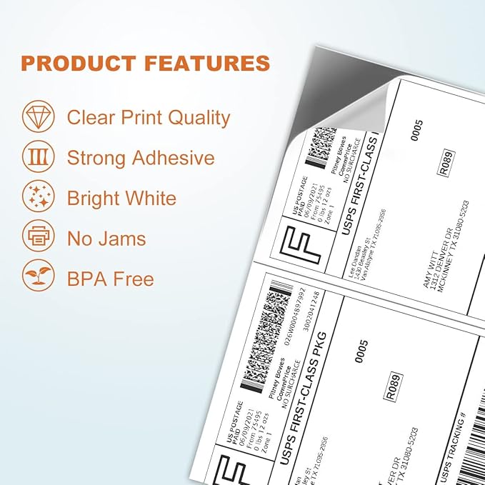 Half Sheet Laser/Ink Jet Shipping Labels UPS FedEx Address Labels (4000 Sheets, 8000 Labels)
