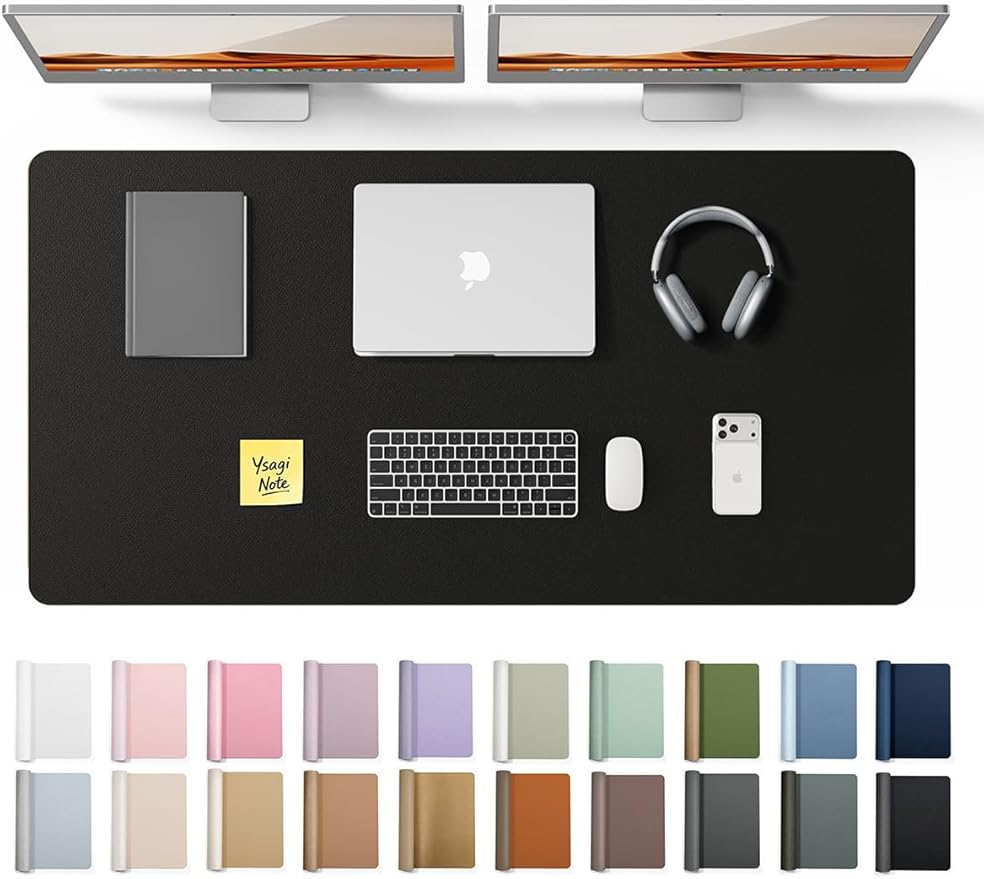 YSAGi Leather Desk Protector, Office Mat, Large Mouse Mat, Non-Slip PU Leather Blotter, Laptop Desk Pad, Waterproof Writing Pad for Office and Home (Black, 47.2" x 23.6")