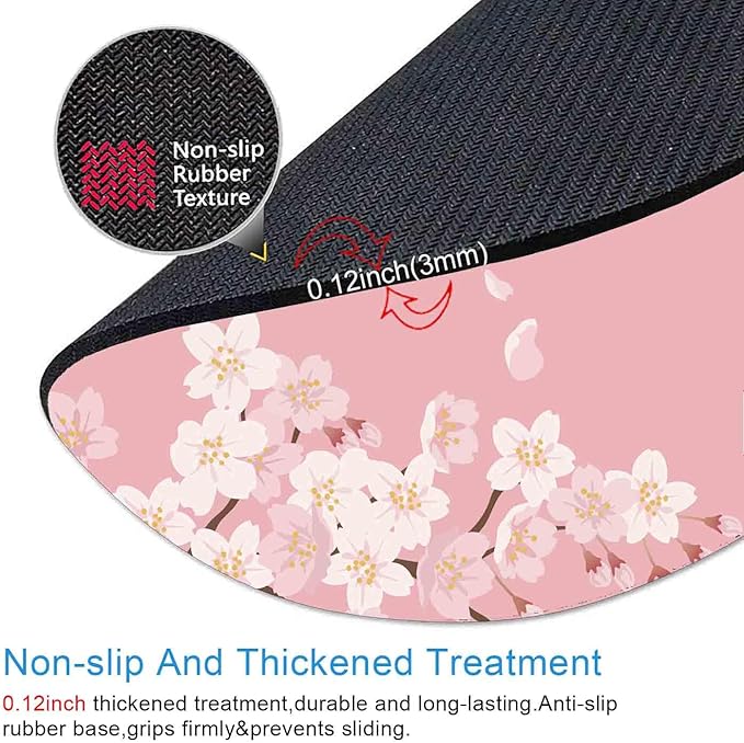 IMAYONDIA Cute Pink Mouse Pad, Floral Flowers Mouse Pad, Sakura Cherry Blossom Round Mousepad, Aesthetic Desk Decor, Anti Slip Rubber Base Mice pad for Computer Office Girl, 7.9 x 7.9 Inch