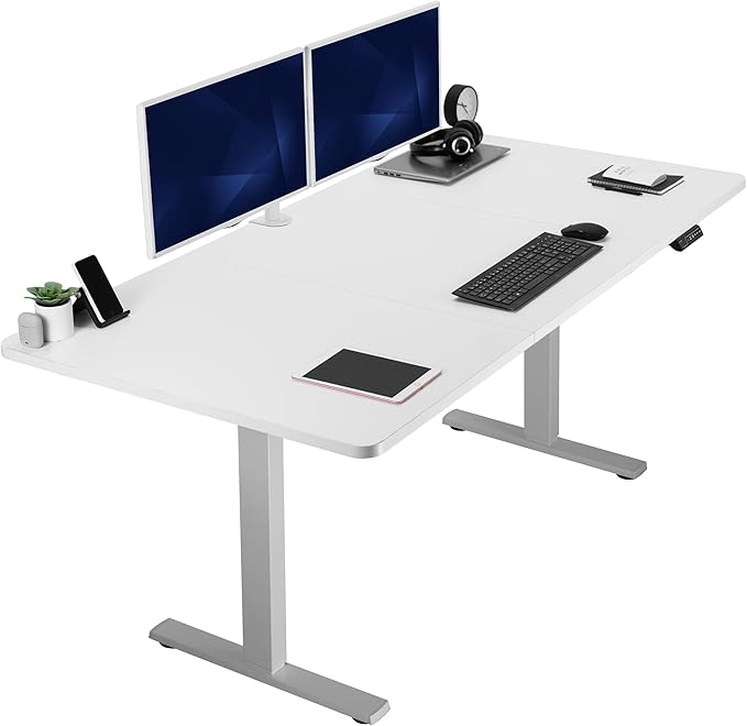 VIVO Electric 71 x 36 in Standing Desk, Memory Height Adjustment, 1B Series, Holds 220 lbs, White Top Gray Frame, DESK-KIT-1G7W-36