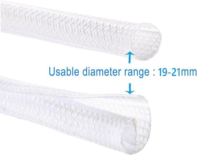 QCSIW 3/4"-50ft Extra-Long Braided Cable Sleeve Protector - Self-Wrapping Pet-Proof Wire Loom for Home Theater, Office, Car Engine, Chew-Resistant Cord Cover, White