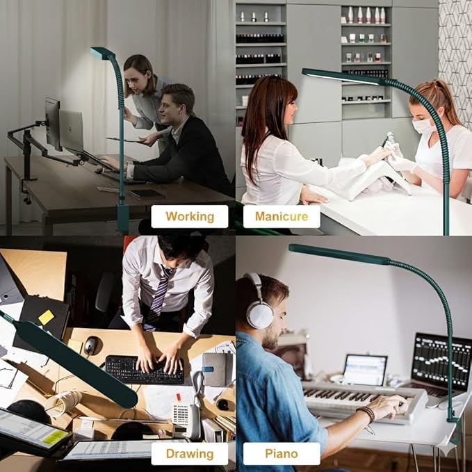 SKYLEO LED Desk Lamp - Desk Light for Home Office - Flexible Gooseneck - 5 Color Modes X 11 Brightness Levels - 1300LM - Timmer & Memory Function - 12W Clip on Light - Green