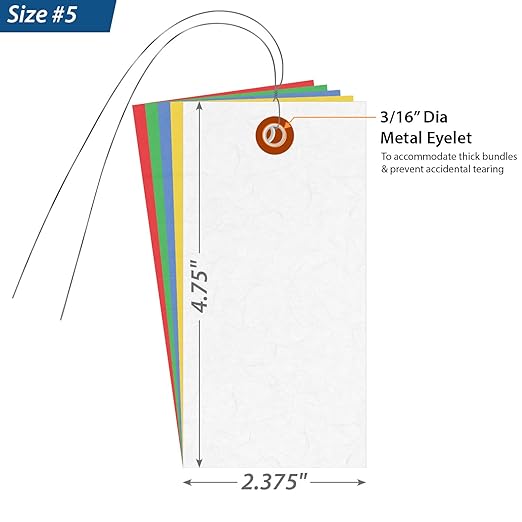 SmartSign (Pack of 1000) 4.75 x 2.375 inch Multi Colored Blank Tyvek Shipping Tags with Wires, Size #5, 8 mil Thick Tyvek