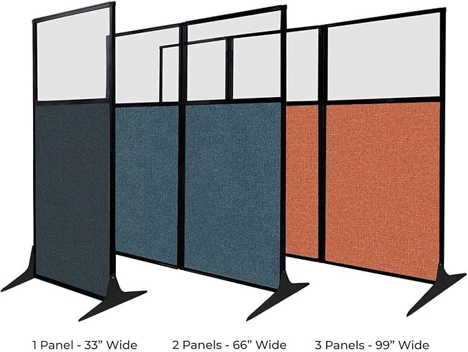 Versare Workstation Partition | Portable Wall Divider | Modern Office Cubicle | Free Standing Privacy Screen | Flexible Work Space | 66" x 70" Gray Elm Wood Grain Panels with Clear Window