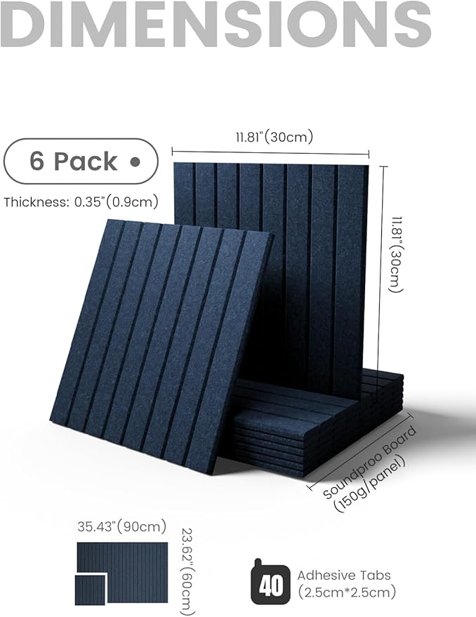 Large Felt Bulletin Board 36"x24" Cork Board Alternative - 6 Pack with 40 Safe Removable Adhesive Tabs, Cork Boards for Walls Pin Board for Home Office Classroom Felt Board-Carbon Blue