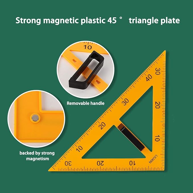 Magnetic Geometry Tool, Protractor, Triangle Rulers Easy Attachment Blackboard Measurement Kit, Teacher Board Protractor Multi-Purpose Kit Large Teaching Aids (Four-Piece Set)