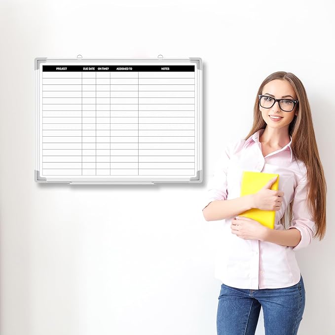 Lincia 24 x18 Project Planning Board Aluminum Frame Dry Erase Board with Lines, Wall-Mounted Whiteboard for Scheduling, to Do Lists & Weekly Planning, Reusable Office Calendar for Home & Work