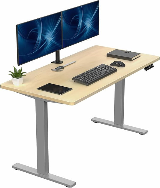 VIVO Electric 55 x 28 in Standing Desk, Memory Height Adjustment, 1B Series, Holds 220 lbs, One-Piece Light Wood Top, Gray Frame, DESK-KIT-1G55C