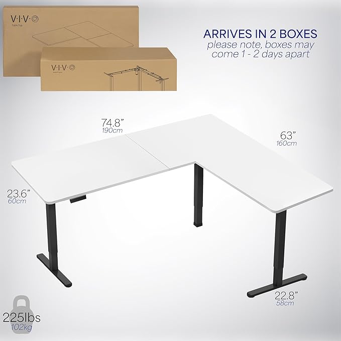 VIVO Electric Corner 75 x 63 inch L-Shaped Standing Desk, Memory Height Adjustment, White Top Black Frame, DESK-E3CTBW-75