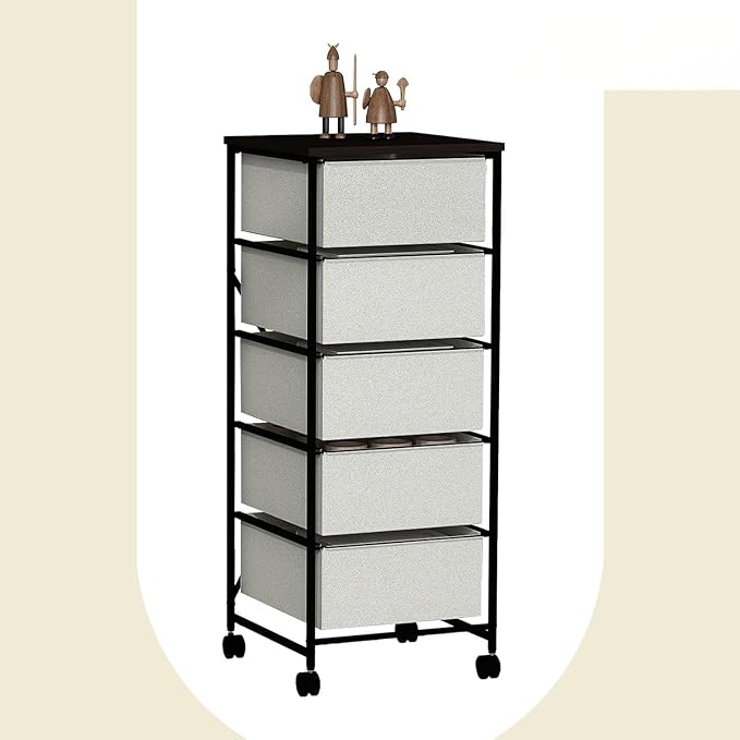 CASUNER Small Cabinet with Drawers Rolling 5 Drawer Mobile File Cabinet for Home Office Storage and Organization, Fabric Vertical Under Desk Storage for A4/Letter Files(