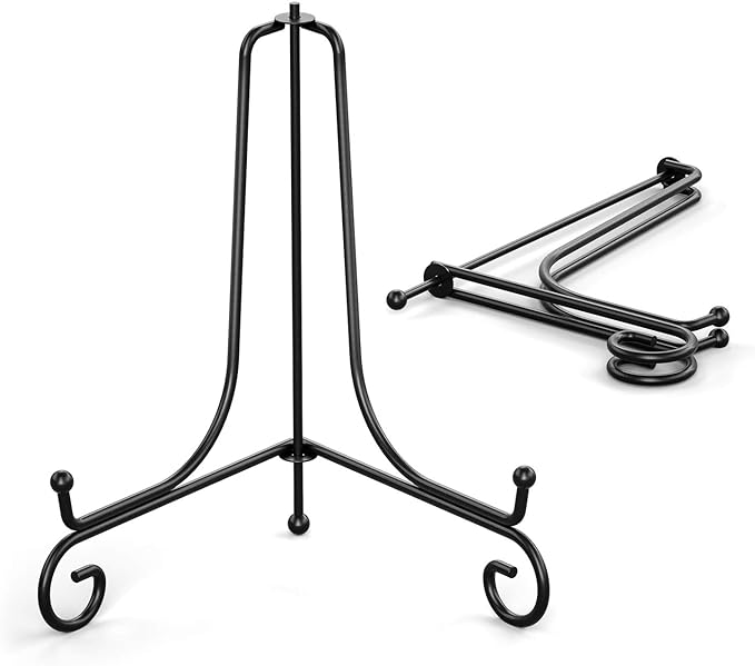 TR-LIFE 4 Pack Plate Stands for Display - 4 Inch Plate Holder Display Stand + Metal Easel Stand for Picture Frame, Decorative Plates, Book, Photo, Collectibles (4 Pack)