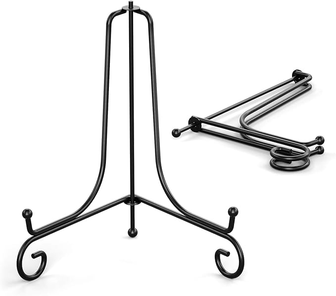 TR-LIFE Plate Stands for Display - 10 Inch Plate Holder Display Stand + Metal Easel Stand for Picture Frame, Decorative Plates, Book, Photo, Collectibles (2 Pack)