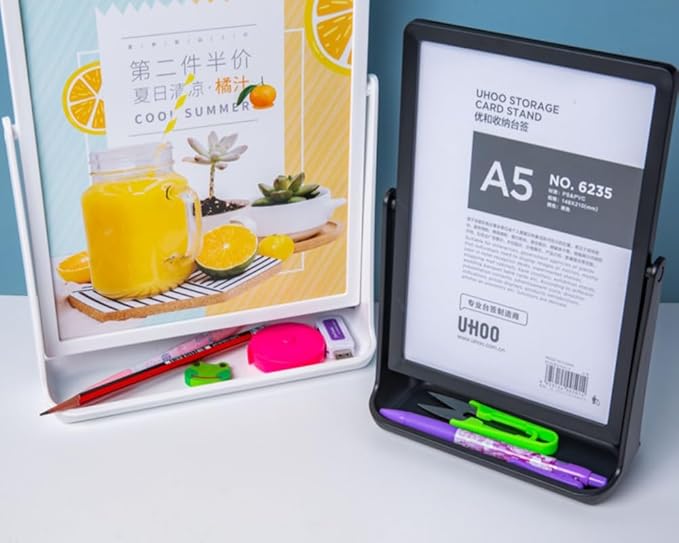ECKEK ABS Plastic Sign Holder, Menu Displays T Shape Sign Stand, Rotating Display Stand for Ads, Menu, Photos, Business Card (Black A4 210×297mm/8.27×11.69 inches)