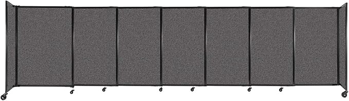 Versare Straightwall Sliding Portable Wall Partition | Freestanding Office Dividers | Locking Wheels | Temporary Room Separator | 15'6'' Wide x 4' Tall Charcoal Gray Fabric Panels