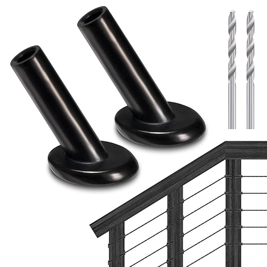 RiaYer 20 Pack 30 Degree Angle Protective Sleeves, Black Cable Railing Corner Protector Sleeve Beveled for 1/8" Wire Rope, T316 Marine Grade Cable Railing Kit with Two Drill Bit for Wood Posts HF039B