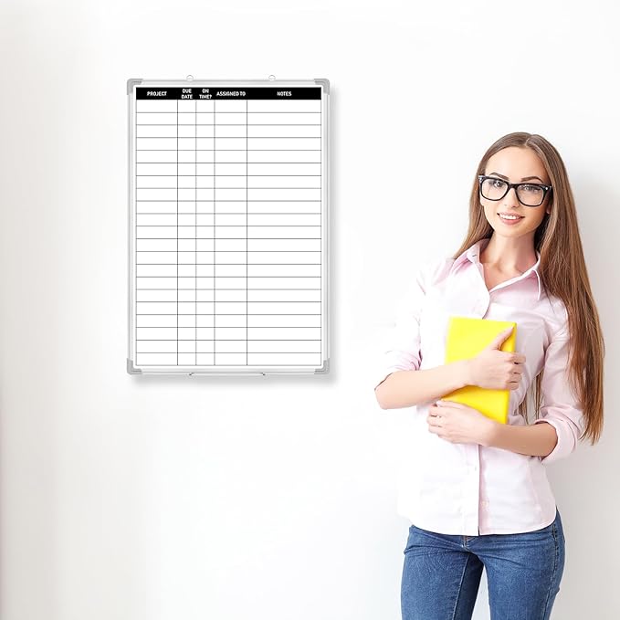 Lincia Aluminum Frame Dry Erase Board with Lines, Wall-Mounted Whiteboard for Scheduling, to Do Lists & Weekly Planning, Reusable Office Calendar for Home & Work (Project Planning Board,18"x24")