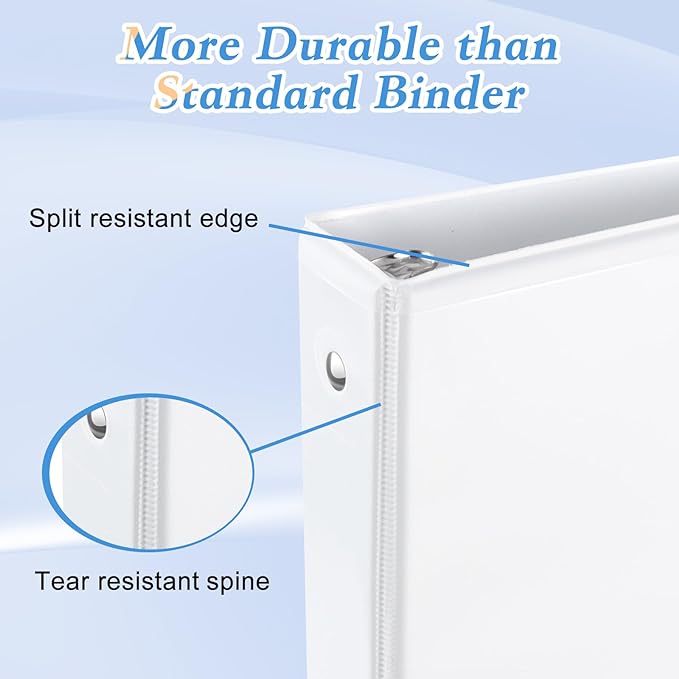CIXILDTS 2" 3 Ring Binder, Standard 2-inch Round Ring Binder Fit Letter Size Paper, Presentation View Binders, White, 6-Pack