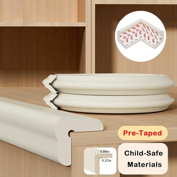 Baby Proof Corners and Edges Protector 10ft Edge+4 Corner Guard, Fireplace Baby Proofing Bumper, Heavy-Duty Soft NBR Foam Edge Corner Protector for Furniture Table, Childsafe/Pre-Taped White