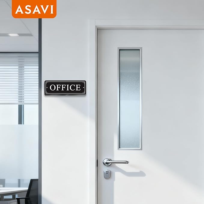 ASAVI “OFFICE” Acrylic Door Sign – Waterproof & Fade-Resistant Office Label with Strong Adhesive + Pre-Drilled Holes (8.7"x3") | Ideal for Doors and Walls in Offices, Lobbies, and Workspaces (Black)