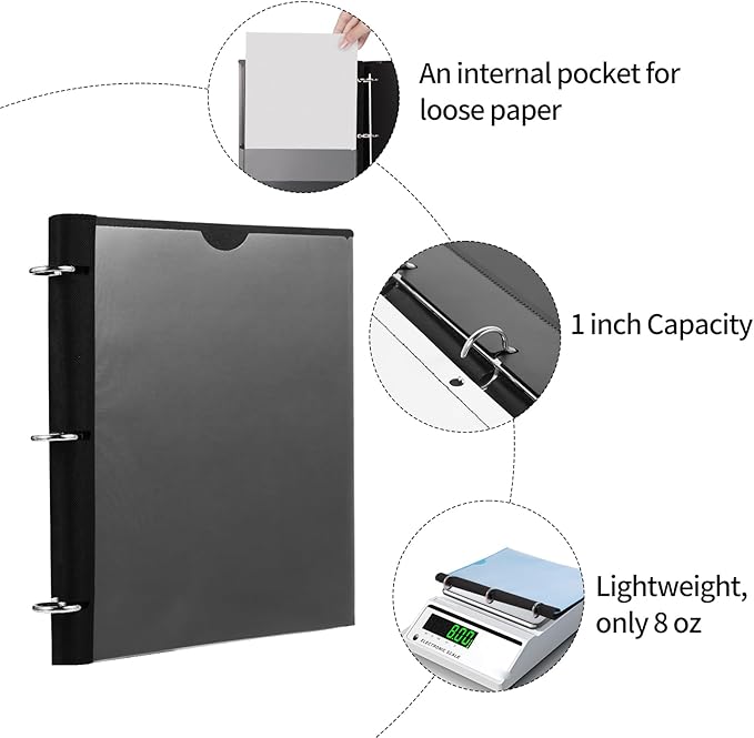 Tashkummy 360 Degree Pivotable Binder, Upgraded 3 Ring Binder 1 inch, Flexible Binders 3 Ring, Foldable Three Ring Binders- Black