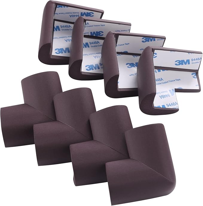 8 Pack Corner Protector for Baby, Heavy-Duty Soft Rubber Foam Furniture Corner Bumper Guards, Child Safety Furniture Bumper, Adhesive Pre-Taped Corner Protectors,Soft Sponge Table Corners, Brown