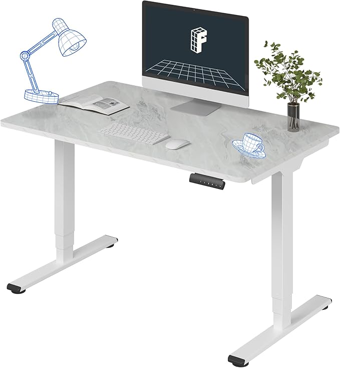 FLEXISPOT E6 3-Stage Dual Motor Electric Standing Desk 48 x 30 Sit Stand Up Desk, Holds 220 lbs, Adjustable Height w/Memory Presets, One-Piece Marble Grey Desktop & White Frame, Ships in 2 Boxes