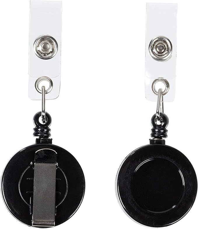 Juvale Badge Reels - 100 Pack, Black, 26.5 in Nylon Cord - Retractable Badge Reel & ID Card Holder Clips & Name Tag Holder for Nurses & Teachers