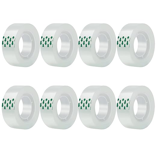 JACMD 8 Rolls Clear Tape, Transparent Tape Refills, Gift Wrap Tape 3/4 * 1000 inch for Gift Wrapping for Office, Home, School