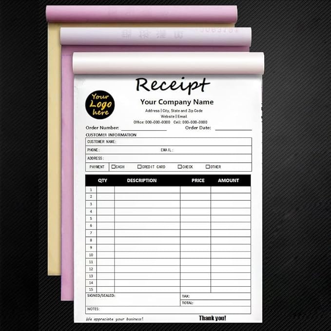 Personalized Invoice Book Custom 2 Part/3 Part Receipt Book Quote Estimate Order Forms Carbonless Form with Your Company Name Logo Address,2-10 Books (Style 14)