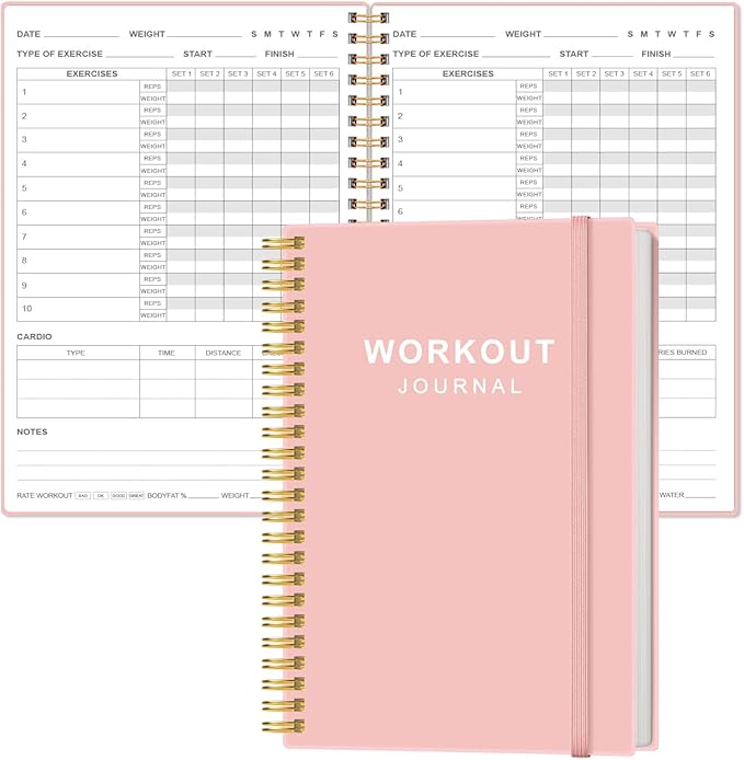 Fitness Journal for Women & Men,A5 Workout Journal/Planner Daily Exercise Log Book to Weight Loss, Gym, Muscle Gain, Bodybuilding Progress, 5.8"x8.3", Pink