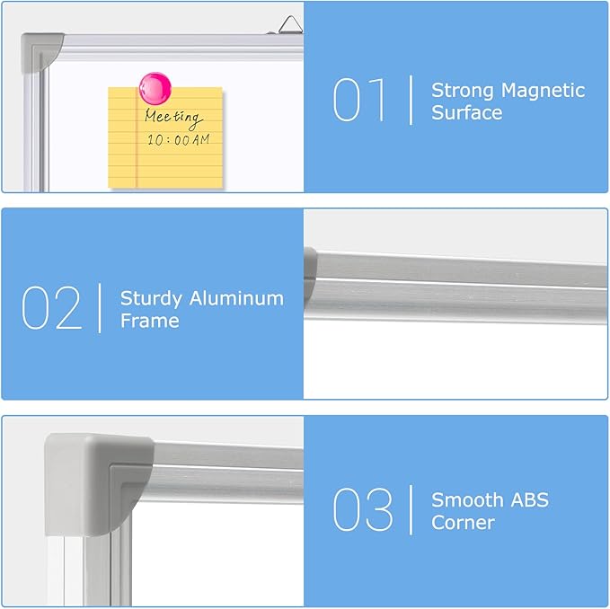 DOLLAR BOSS Large White Board 72 x 40 Inch Foldable Magnetic Whiteboard for Wall, Portable Double Sided Dry Erase Board, Aluminum Frame Message Board for School, Office, Classroom with Eraser, Markers