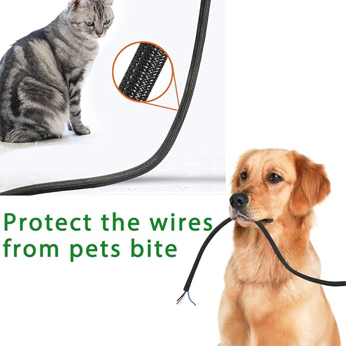 QCSIW 1/4" x 50ft Black Cable Sleeve Cover - Pet-Proof Cord Management System for Home Office Desk, Durable Wire Organizer Protector from Dog Cat Chewing, Flexible Cable Hider (Black)