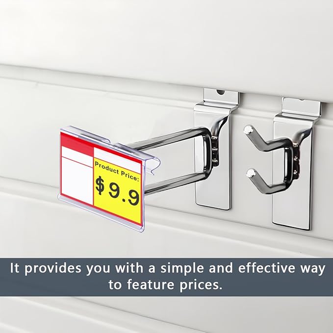 Diteje 20 Pack Plastic Wire Shelf Label Holder,Shelving Rack Retail Sign Hook Labels Clip On with Paper Inserts, 3.94x1.50inch