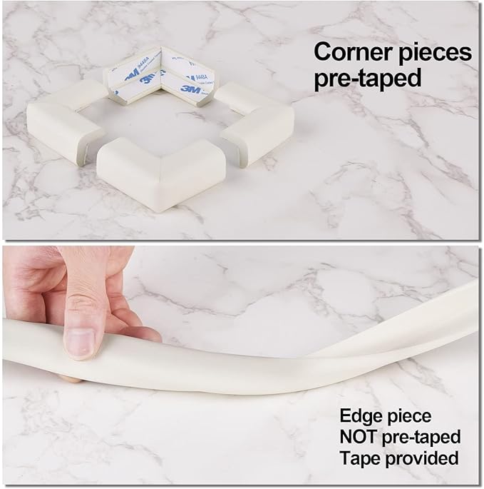 Baby Proofing Edge and Corner Guards, (16.4ft Edge + 4 Corners) Safety Furniture Bumper, Baby Corner Protector for Fireplace, Table, Stair, Cabinet, 3M Adhesive, White