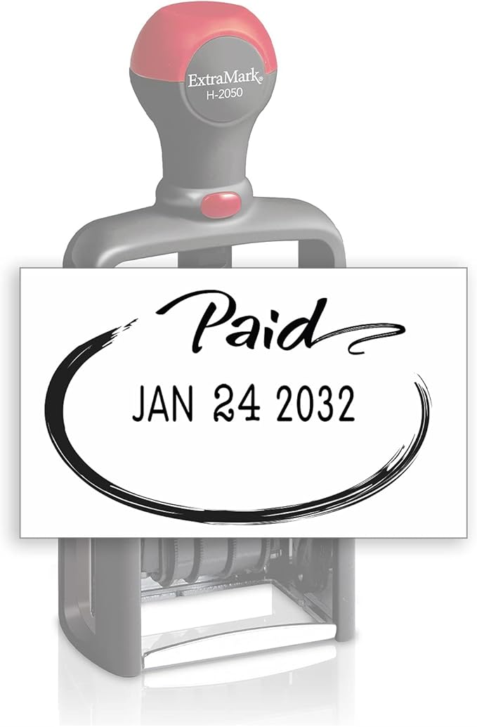 Heavy Duty Style Office Date Stamp with Paid - Self Inking Dater - Style C - Black Ink Color