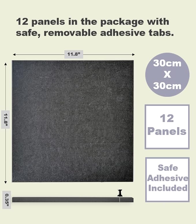 Office Cork Board Alternative | Gray Felt Tiles (12-Pack) | Felt Bulletin Board for Home | Wall Organizer for Office | Large Cork Boards | Pin Board Display | Dart Board Wall Protectors | Gray Black