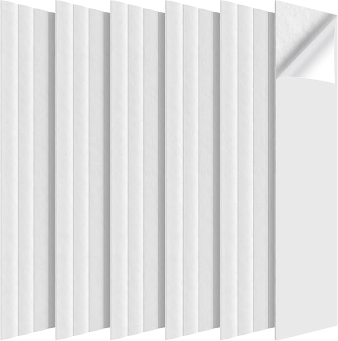 Tao.space 6 Pack Acoustic Panels 3D Wave Sound Proof Foam for Walls, 47.2"x11.8" Self-Adhesive Sound Absorbing Panels for Noise Reduction in Home Office & Studio, Decorative Wall Tiles (White)