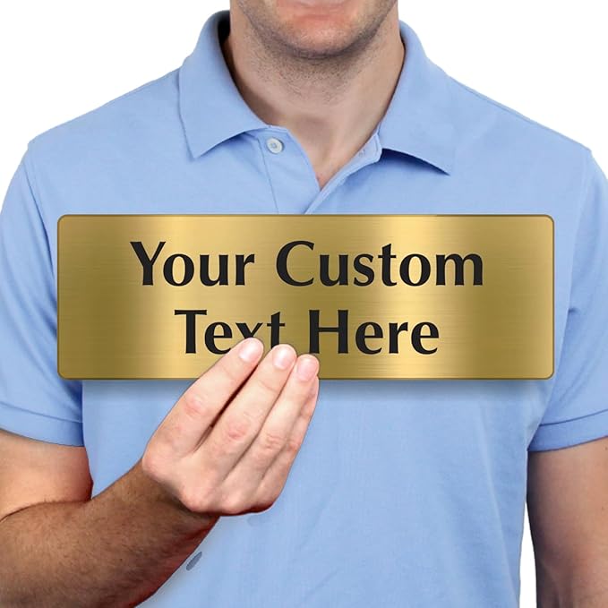 SmartSign Custom Brass Sign - 4" x 12", 40 mil REAL Bugle Brass Metal, Personalized Name Door Sign, Heavy-Duty Premium Engraved Door/Wall Mount Plaque for Business/Office, Gold and Black