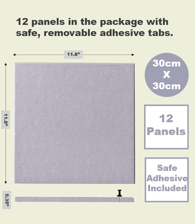 DECORITA Felt Wall Tiles | Large Cork Board Alternative | Aesthetic Felt Bulletin Board for Office, Home & Classroom | Large Cork Boards for Walls Pinboard (12-Pack) | Purple