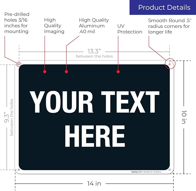 Personalized Custom Black Background Customize for Office, Business, Airbnb, Workplace, Home, Delivery Sign, 10x14 Inches, Rust Free .040 Aluminum, Fade Resistant, Made in USA by Sigo Signs