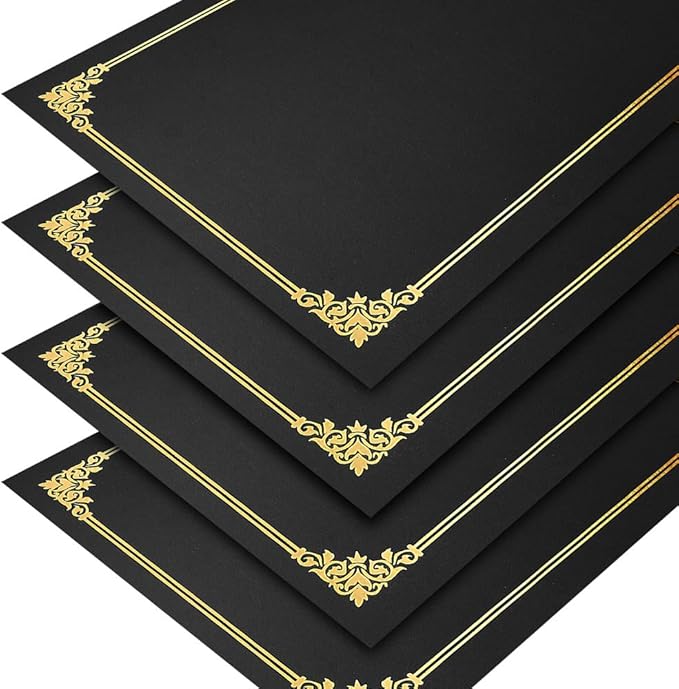 SUNEE Certificate Holders(Black, 50 Packs), Diploma Covers Gold Foil Border, for Letter Size 8.5x11 Certificates, Cardstock, Document Papers