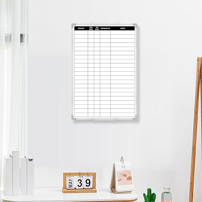 Lincia Aluminum Frame Dry Erase Board with Lines, Wall-Mounted Whiteboard for Scheduling, to Do Lists & Weekly Planning, Reusable Office Calendar for Home & Work (Project Planning Board,18"x24")