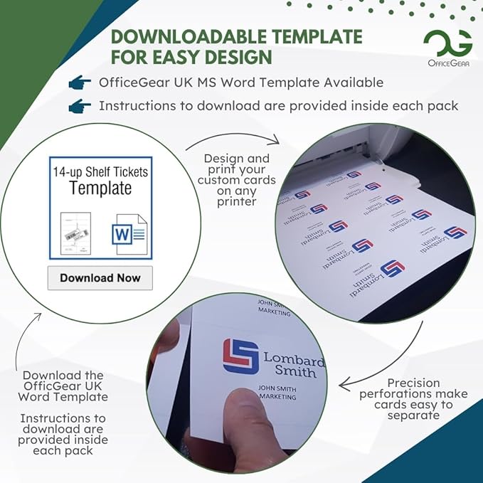 OfficeGear Shelf Edge Labels (350 Pack) 38x105mm Custom Printable A4 Card for Retail Barcodes, Price Stickers, Product Info with Template