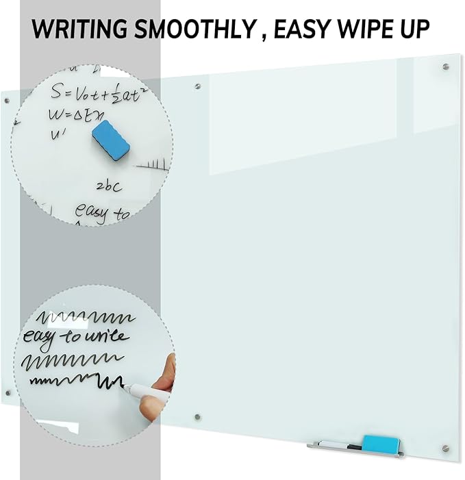 Gooderboard Glass Magnetic White Board – 72 x 48 Inches Dry Erase Frameless Whiteboard for Wall, Large Writing Board Wall Mounted Glass Board for Display, School and Business Office